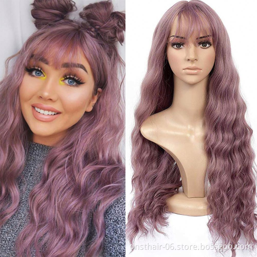 2021 Long Synthetic Water Wave Wigs Natural Curly Dark Brown Color for Women Cosplay Wig Heat Resistant Fiber Wigs